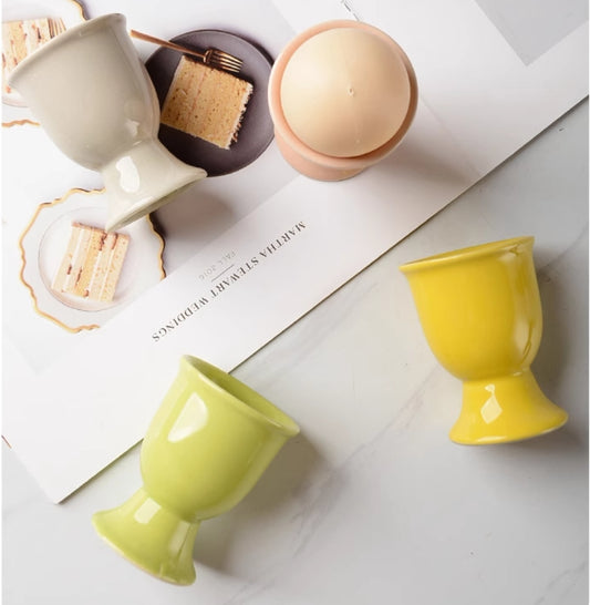 SeptDorf Ceramic Egg Cup yellow Porcelain Holder Breakfast Boiled Cooking Easy to Clean Childhood Memories Kitchen