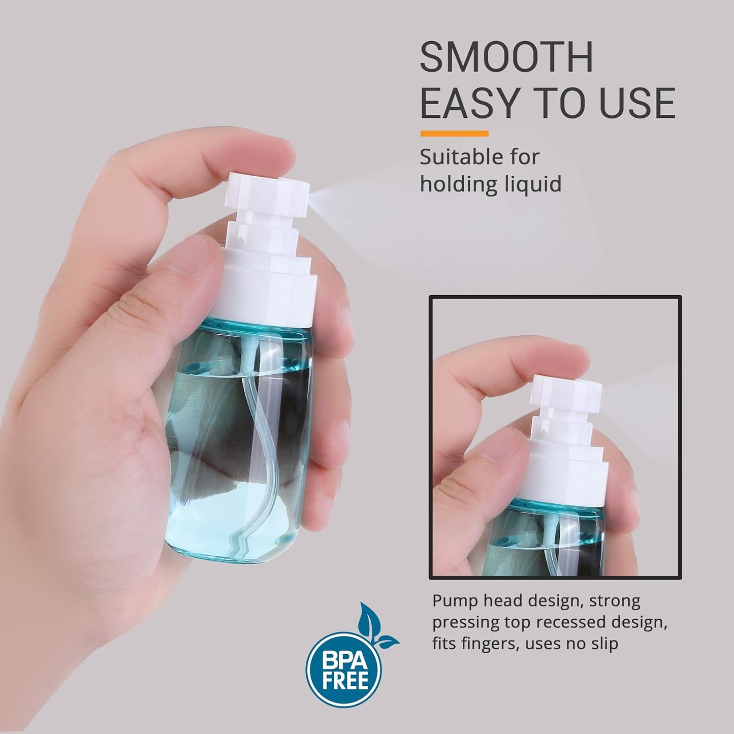 SeptDorf Pack 2 Small Spray Bottle Travel Size 2oz/60ml - Fine Mist Mini Empty Spray Bottles - Leak Proof - for Toners, Face & Hair Mist